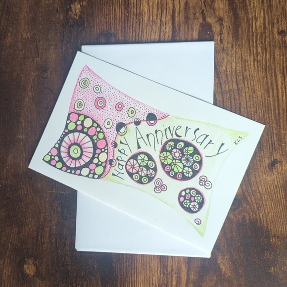 Other - 🌻 5/$20 Handmade Floral Happy Anniversary Card- Green, Pink & Black